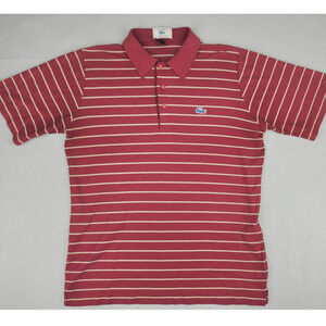 Lacoste Izod Polo Men's Medium Striped Hong Kong Red Cream Pinstripe Shirt VTG